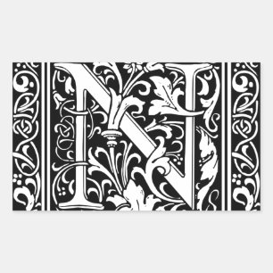 Sticker Rectangulaire Lettre N Monogramme médiéval Art Nouveau