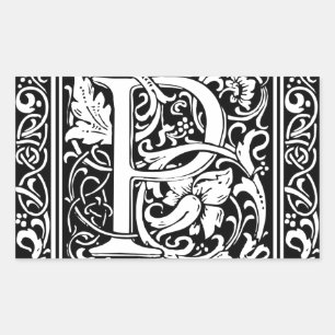 Sticker Rectangulaire Lettre P Monogramme médiéval Art Nouveau