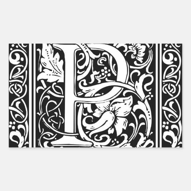 Sticker Rectangulaire Lettre P Monogramme médiéval Art Nouveau (Devant)