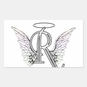 Sticker Rectangulaire Lettre R Monogramme initial avec ailes angéliques 