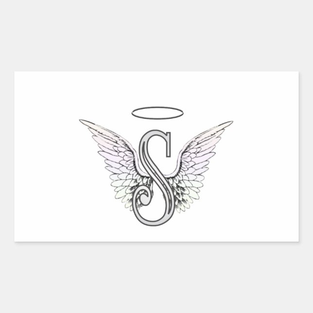 Sticker Rectangulaire Lettre S Monogramme initial avec ailes angéliques  (Devant)