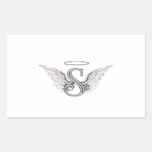 Sticker Rectangulaire Lettre S Monogramme initial avec ailes angéliques
