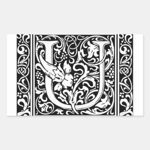 Sticker Rectangulaire Lettre U Monogramme Médiéval Art Nouveau