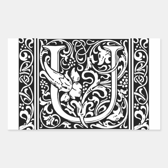 Sticker Rectangulaire Lettre U Monogramme médiéval Art Nouveau (Devant)