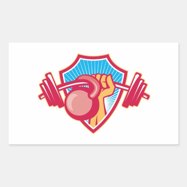 Sticker Rectangulaire Levage à la main Barbell Kettlebell Crest (Devant)
