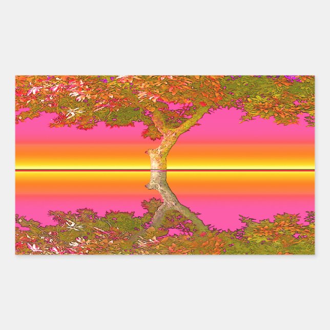 Sticker Rectangulaire Lever du soleil et coucher du soleil avec arbre (Devant)