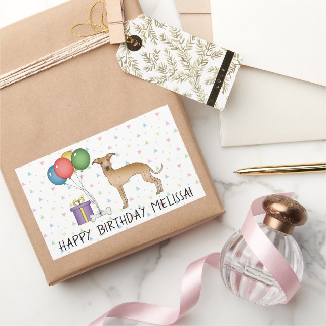Sticker Rectangulaire Lévrier Italien Faon Chien Mignon - Joyeux Anniver (Cadeaux)