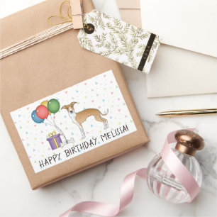 Sticker Rectangulaire Lévrier Italien Fauve Et Blanc - Joyeux Anniversai
