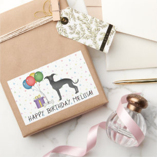 Sticker Rectangulaire Lévrier Italien Noir Chien Mignon - Joyeux Anniver