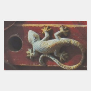 Sticker Rectangulaire lézard gris sur bois usé