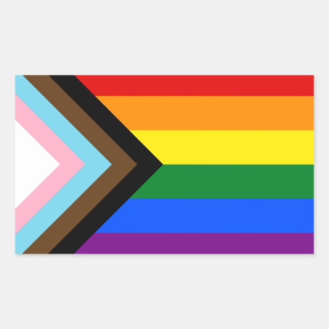 Sticker Rectangulaire LGBTQ & Fierté - Drapeau de progression arc-en-cie (Devant)