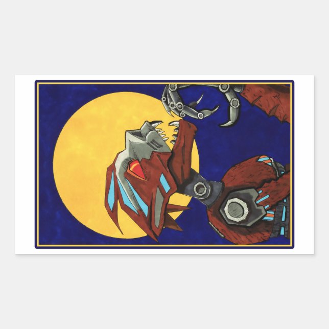 Sticker Rectangulaire L'homme du loup-garou Robot hurle à la lune (Devant)