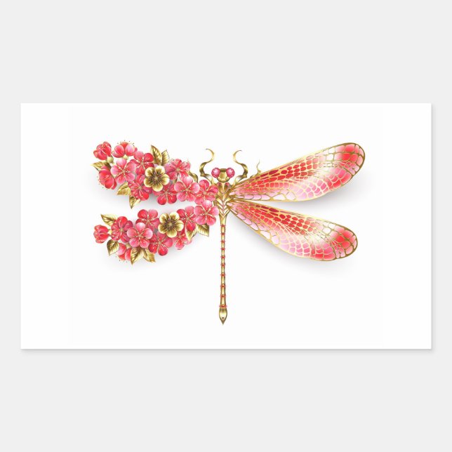 Sticker Rectangulaire libellule de fleurs avec sakura de bijoux (Devant)