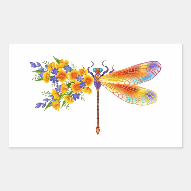 Sticker Rectangulaire libellule de fleurs jaunes (Devant)
