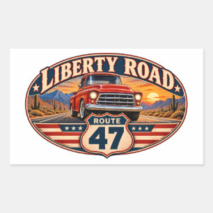 Sticker Rectangulaire Liberty Road Route 47 Camionnette Vintage