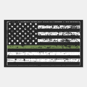 Sticker Rectangulaire Ligne verte mince Drapeau Militaire US Style dépri
