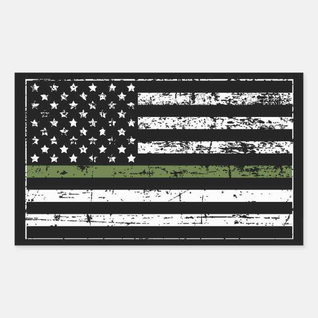 Sticker Rectangulaire Ligne verte mince Drapeau Militaire US Style dépri (Devant)
