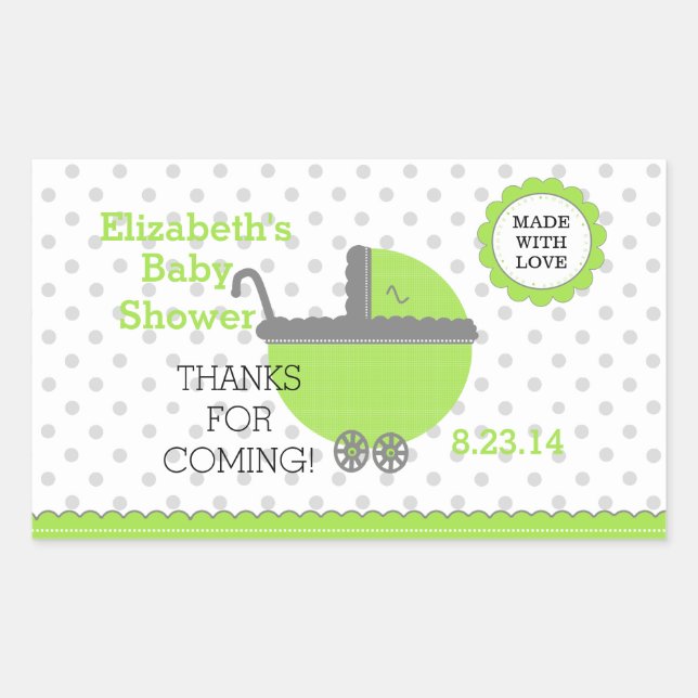 Sticker Rectangulaire Lime Vert & Gris Pois-Baby shower (Devant)