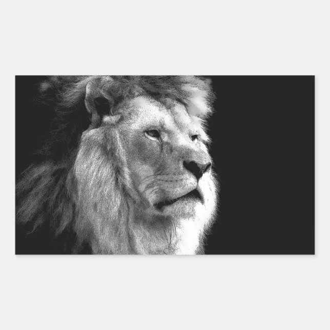 Sticker Rectangulaire Lion noir blanc (Devant)
