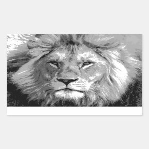 Sticker Rectangulaire Lion noir blanc