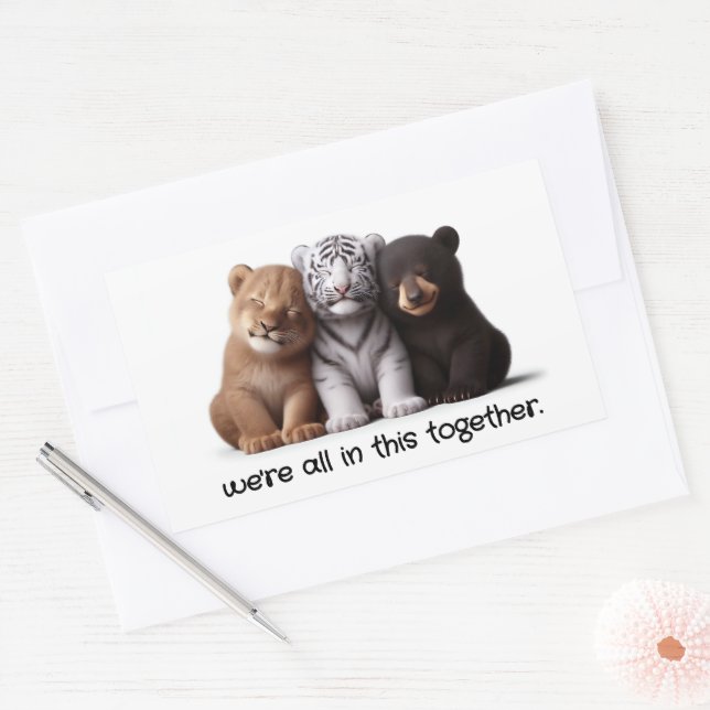 Sticker Rectangulaire Lion, Tigre & Ours Cubs Cuddin Best Friends (Enveloppe)