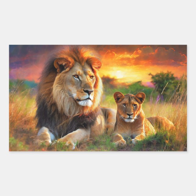 Sticker Rectangulaire Lionne avec son petit (Devant)
