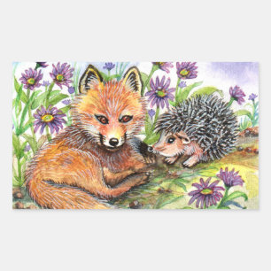Sticker Rectangulaire Little Fox Et Hérisson
