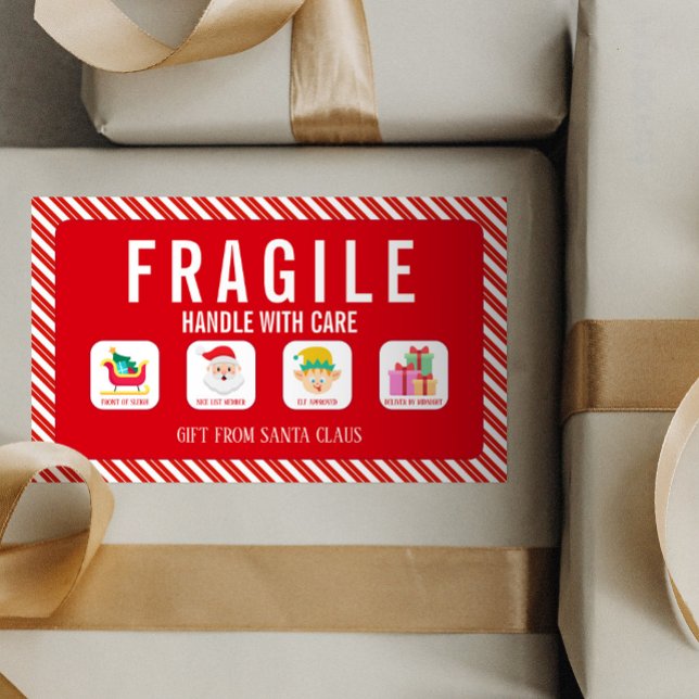 Sticker Rectangulaire Livraison de cadeaux fragiles par le Père Noël à N (Créateur téléchargé)