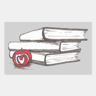 Sticker Rectangulaire Livres + Une Pomme Personnalisable