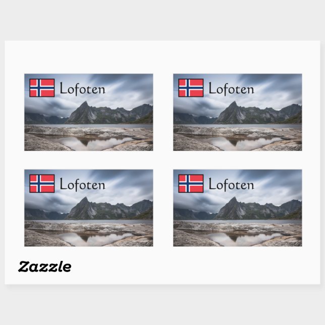 Sticker Rectangulaire Lofoten Norvège Souvenir (Feuille)