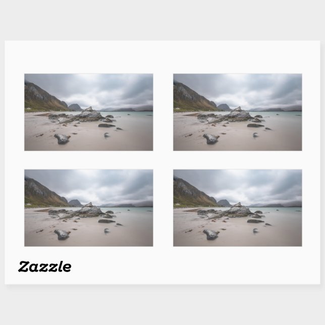 Sticker Rectangulaire Lofoten Ramberg Beach (Feuille)