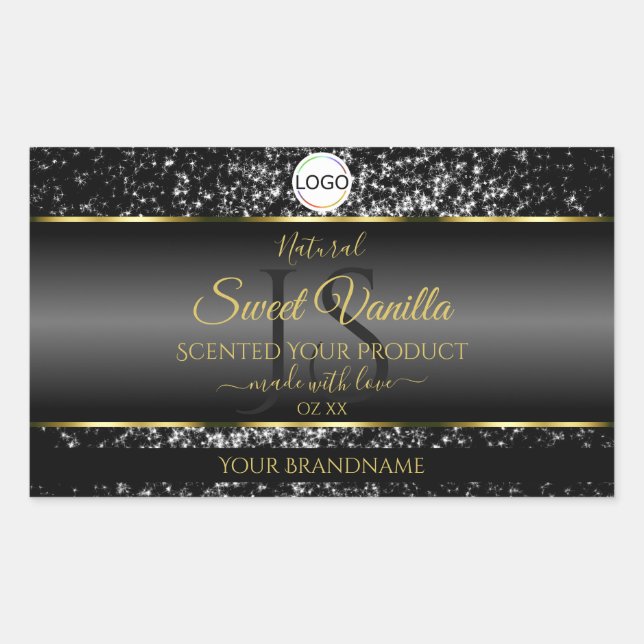 Sticker Rectangulaire Logo Black Gold Initiales Parties scintillant Étiq (Devant)
