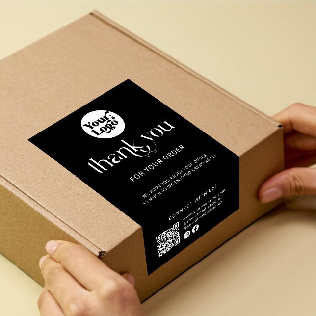 Sticker Rectangulaire Logo de livraison QR Code Merci Black Box Seal Éti (Créateur téléchargé)