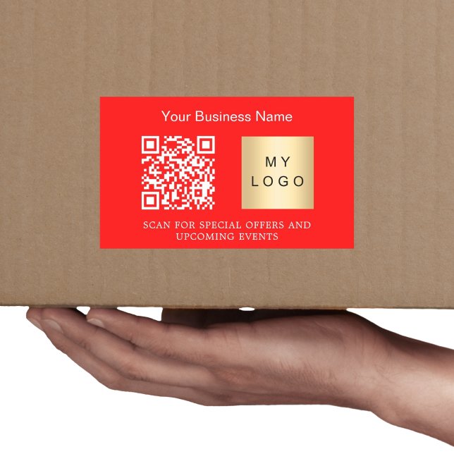 Sticker Rectangulaire logo de nom d'entreprise code qr rouge vif (Créateur téléchargé)