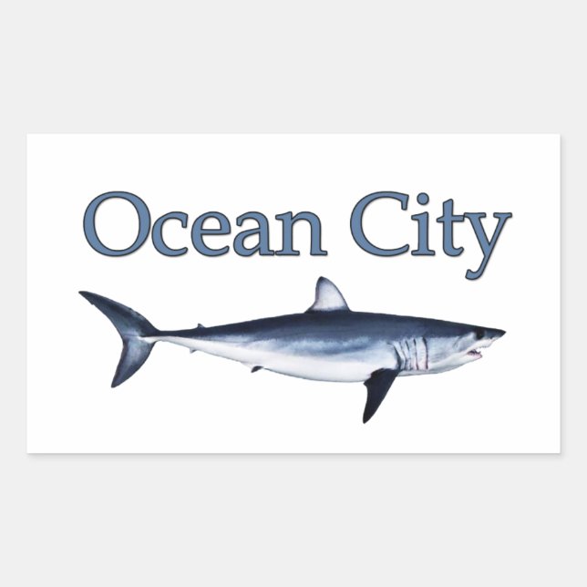 Sticker Rectangulaire Logo Ocean City Maryland (requin mako) (Devant)