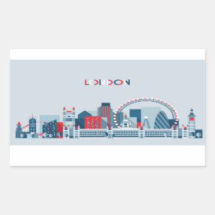 Sticker Rectangulaire Londres, Angleterre   Skyline rouge, blanc et bleu