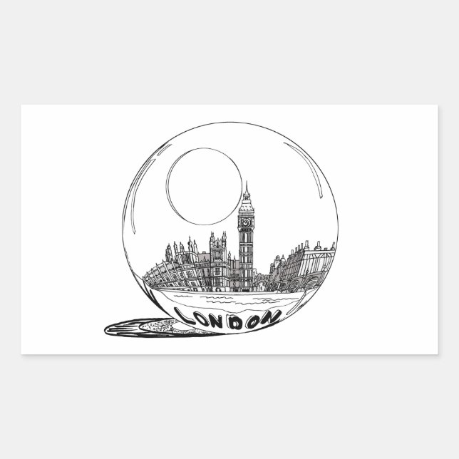 Sticker Rectangulaire Londres dans une boule de verre. (Devant)