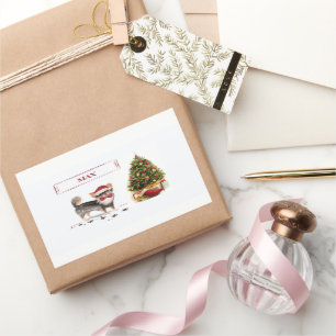 Sticker Rectangulaire Long Haired Chihuahua Funny Christmas Dog Tree