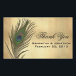 Sticker Rectangulaire Look vintage Peacock Feather Wedding Favoriser les<br><div class="desc">Une partie de l'ensemble de papier à lettres Mariage à thème plumes.</div>