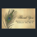 Sticker Rectangulaire Look vintage Peacock Feather Wedding Favoriser les<br><div class="desc">Une partie de l'ensemble de papier à lettres Mariage à thème plumes.</div>