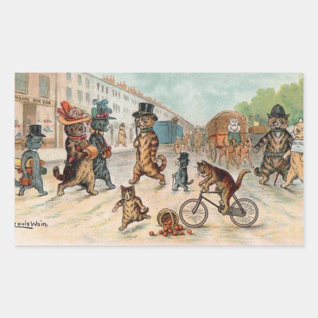 Sticker Rectangulaire Louis Wain - Chats de ville victoriens (Devant)