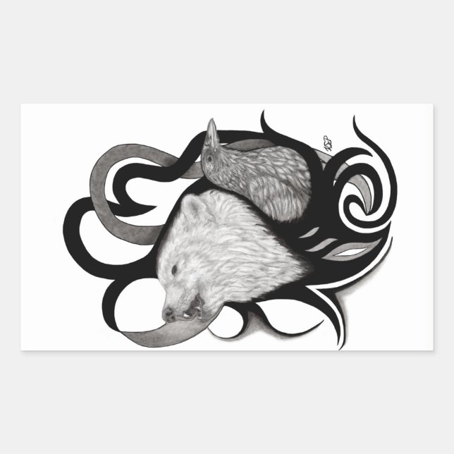 Sticker Rectangulaire Loup blanc avec art tribal coréen (Devant)