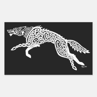 Sticker Rectangulaire Loup de nouage, blanc sur noir
