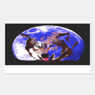 Sticker Rectangulaire Loup et Pleine lune