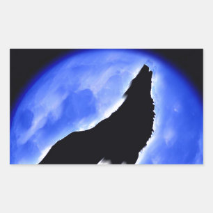 Sticker Rectangulaire Loup hurlant à la lune