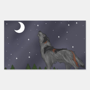 Sticker Rectangulaire Loup hurlant (gris)