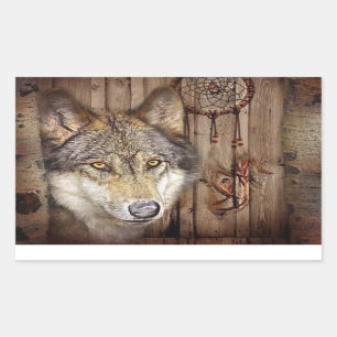 Sticker Rectangulaire Loup indien indigène de receveur rêveur occident