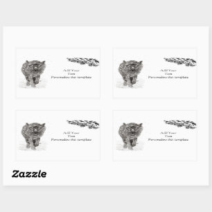 Sticker Rectangulaire Loup noir en colère dans la neige, hiver sauvage