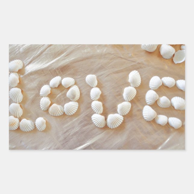 Sticker Rectangulaire Love Heart Sea Shell Beach Hearts Seashells été (Devant)