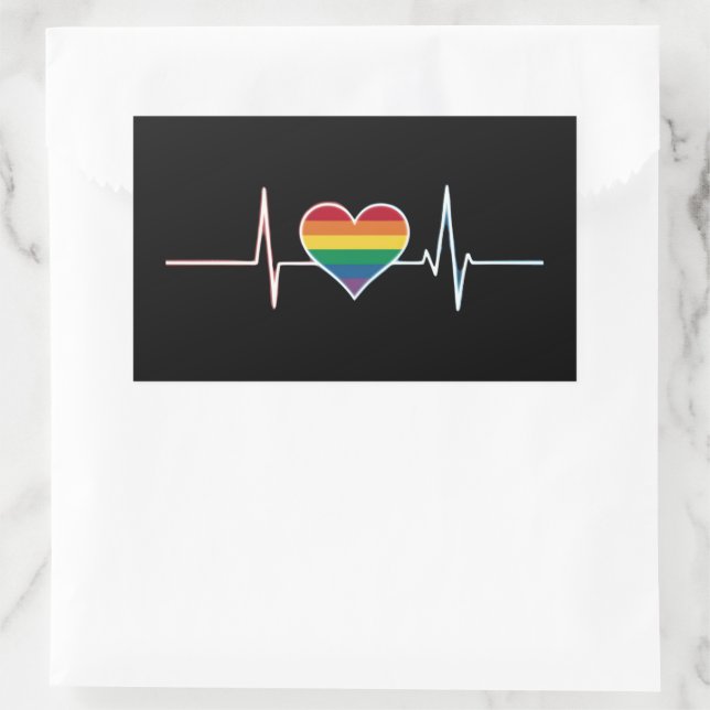 Sticker Rectangulaire Lovely LGBT Gay pride Heartbeat Lesbian Gays Love (Sac)